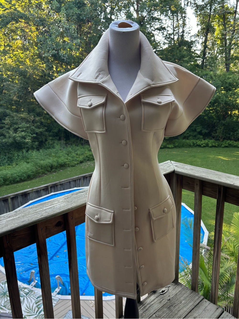 AKIRA Cream Structured Mini Dress with Cape Sleeves